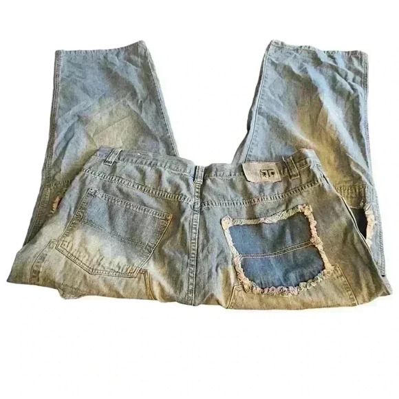 Barcode Jeans Carpenter Wide Leg Patchwork Y2K Style Skate Baggy Grid 38x34 - Picture 1 of 7